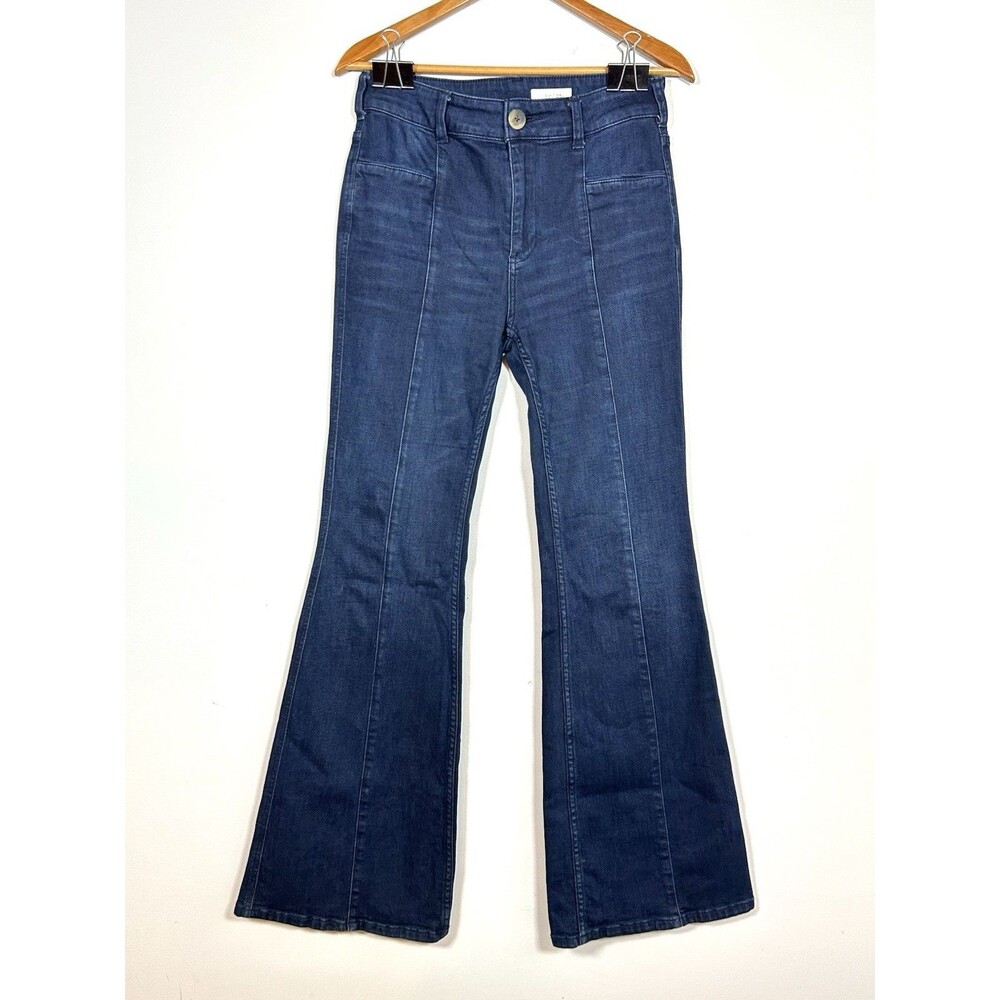 Pilcro Anthropologie High Rise Flare Jeans Womens 28 Dark Wash Stretch 32 Inseam
